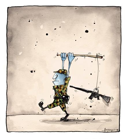 Cartoon: Freiwillige Wehrpflicht (medium) by Hoppmann tagged kampeinsatz,un,war,krieg,cartoon,armee,auslandseinsatz,bundeswehr