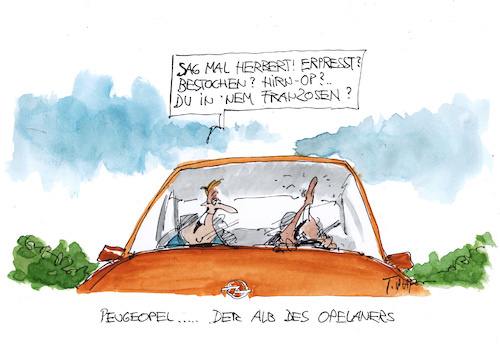 Cartoon: peugeopel (medium) by plassmann tagged opel,auto,fusion,peugeot