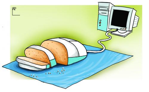 Cartoon: Computer mouse (medium) by LAP tagged mouse,bread,computer,monitor,pad,keyboard,mix
