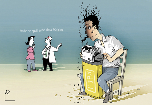 Cartoon: Instant quit smoking lighter (medium) by LAP tagged instant,quit,smoking,lighter,doctor,cigarette,tobaco,kill