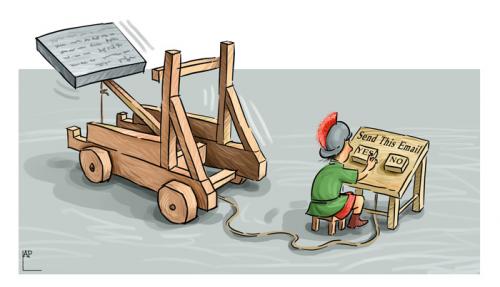 Cartoon: Send email (medium) by LAP tagged send,email,mail,sent,roman,catapult,trebuchet,ballista