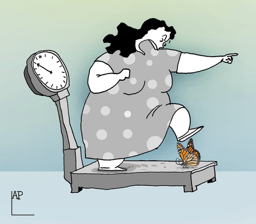 Cartoon: Weigh (medium) by LAP tagged butterfly,weigh,woman,women,girl,fat,angry