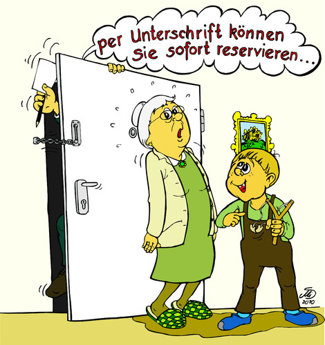 Cartoon: haustürgeschäfte (medium) by MiS09 tagged haustürgeschäfte,senioren,rentner,vertreter,verträge,tricks