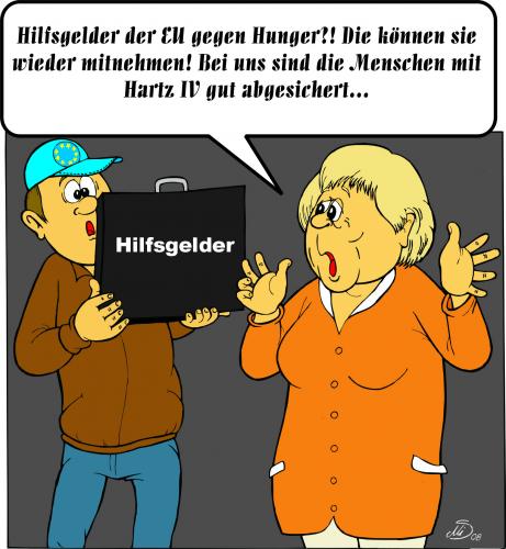 Cartoon: Hilfe aus Brüssel (medium) by MiS09 tagged merkel,hartziv,hilfsgelder,kinderarmut,hunger,in,deutschland