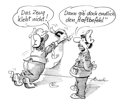 Cartoon: Haftbefehl (medium) by Michael Becker tagged spruch,blöder,anheften,befehl,haften,tesafilm,kleben,kleber,polizei