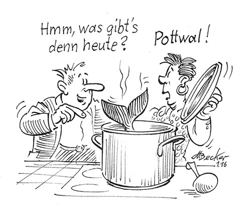 Cartoon: Pottwal (medium) by Michael Becker tagged pottwal,wal,pott,kochtopf,eintopf,essen,mahlzeit,küche