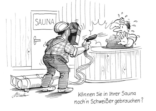 Cartoon: Schweißer (medium) by Michael Becker tagged schweißer,schweiß,sauna,missverständnis,blöder,spruch,bewerbung