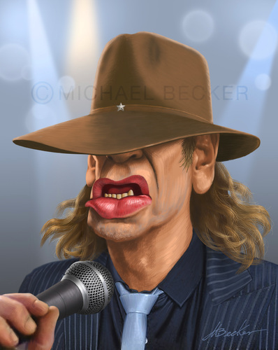 Cartoon: Udo Lindenberg (medium) by Michael Becker tagged karikaturen,orchester,panik,sänger,mikrofon,hut,lindenberg,udo,deutschrockcello