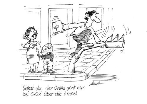 Cartoon: Verkehrserziehung (medium) by Michael Becker tagged ampel,grün,kind,erziehung,beispiel,verkehr,straße