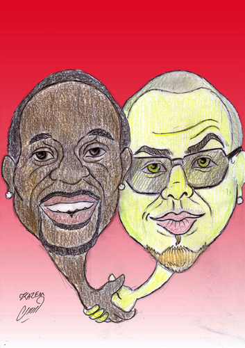 Cartoon: akon - pitbull (medium) by Hossein Kazem tagged akon,pitbull