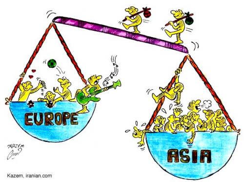 Cartoon: asia europe (medium) by Hossein Kazem tagged asia,europe