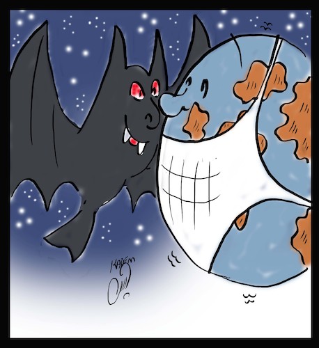 Cartoon: bat earth (medium) by Hossein Kazem tagged bat,earth