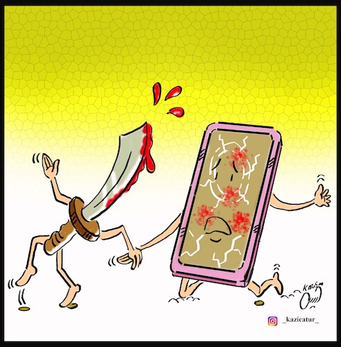 Cartoon: bloody mobile device (medium) by Hossein Kazem tagged bloody,mobile,device