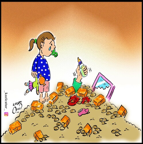 Cartoon: children in earthquake (medium) by Hossein Kazem tagged children,in,earthquake