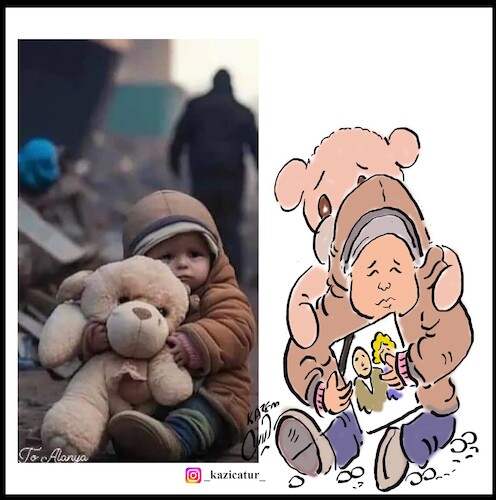 Cartoon: children in earthquake (medium) by Hossein Kazem tagged children,in,earthquake