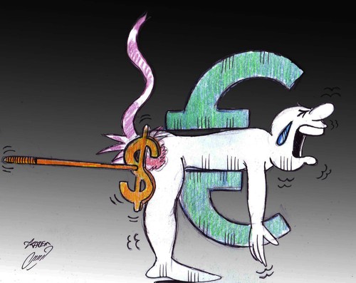 Cartoon: dollar euro (medium) by Hossein Kazem tagged euro,dollar