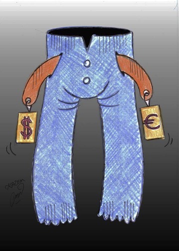 Cartoon: euro and dollar (medium) by Hossein Kazem tagged euro,and,dollar