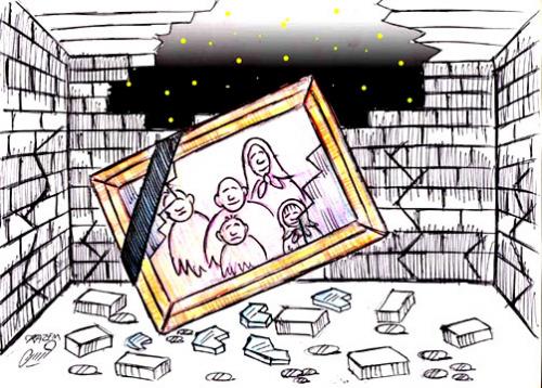 Cartoon: family in earthquake (medium) by Hossein Kazem tagged family,in,earthquake