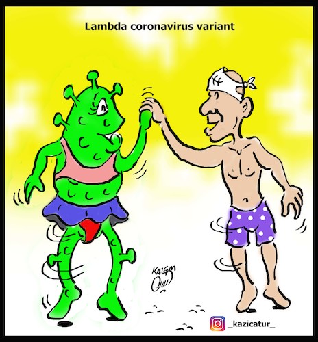 Cartoon: Lambda coronavirus variant (medium) by Hossein Kazem tagged lambda,coronavirus,variant