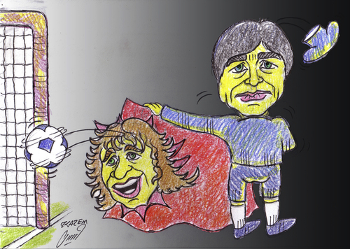 Cartoon: loew and puyol (medium) by Hossein Kazem tagged loew,and,puyol