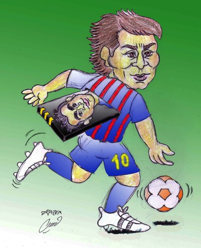 Cartoon: messi and xavi (medium) by Hossein Kazem tagged xavi,and,messi