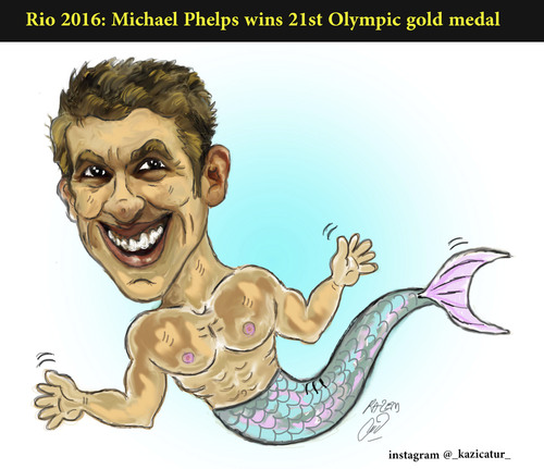 Cartoon: Michael PHELPS (medium) by Hossein Kazem tagged michael,phelps