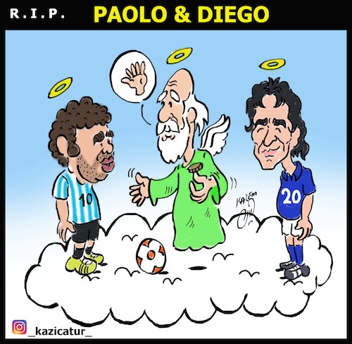 Cartoon: paolo and diego (medium) by Hossein Kazem tagged paolo,rossi,diego,maradona