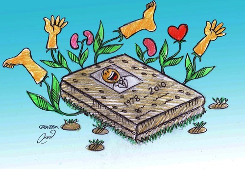Cartoon: present after die (medium) by Hossein Kazem tagged die,after,present