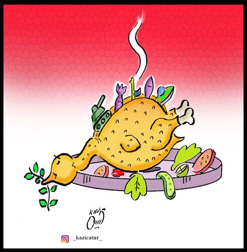 Cartoon: Stuffed peace chicken (medium) by Hossein Kazem tagged stuffed,peace,chicken