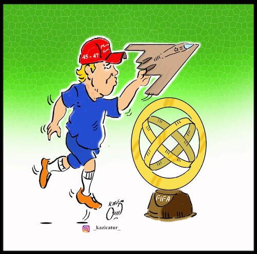 Cartoon: trump and chelsea cup (medium) by Hossein Kazem tagged trump,chelsea,fifa
