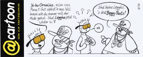 Cartoon: Corneliuses Hose (medium) by kunstkai tagged peinlich,bruder,neger,freund,schwarzer,kretzschmar,kai,town,my,mode,leggins,fett,dick,hose,rapper,rap,hop,hip,cornelius,pants,baggy,cartoon,etcar,etcartoon,kunstkai