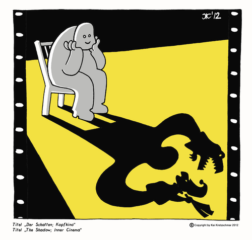 Cartoon: Der Schatten - Kopfkino (medium) by kunstkai tagged kunstkai,kai,kretzschmar,schatten,kino,kopf,kopfkino,kasperletheater,theater,kasper,krokodil,gedanken,machen,ruhe,in,sich,gehen,selbst,selbstreflexion,lichtspiel