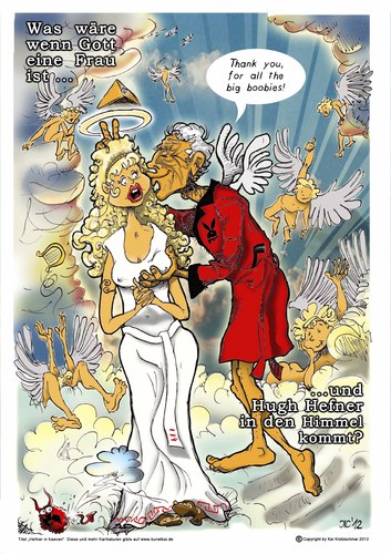 Cartoon: Hefner in Heaven (medium) by kunstkai tagged selig,macho,karikatur,cartoon,lustig,schön,unendlich,weisheit,ewigkeit,mann,frau,blitz,teufel,brüste,busen,boobies,bunny,paradies,engel,himmelstor,himmel,göttin,gott,nachruf,verstorben,gestorben,tot,hefner,hugh,playboy,kunstkai,kai,kretzschmar