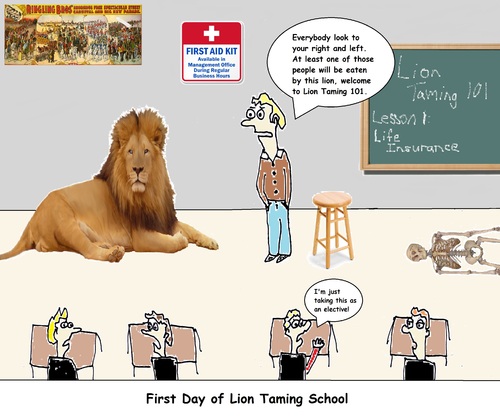 Cartoon: Lion Taming 101 (medium) by hovermansion tagged lion,tamig,school,teacher,student,circus,elective