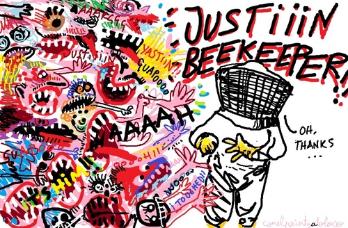 Cartoon: Justin Beekeeper (medium) by parentheses tagged justin,beekeeper,bieber,fans