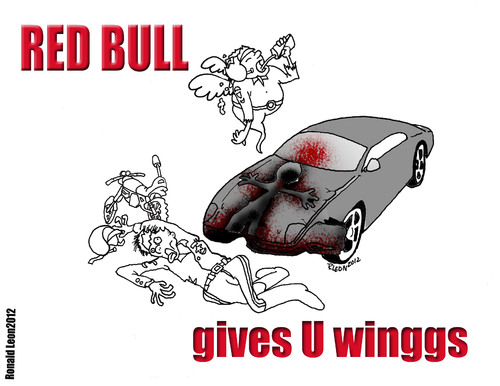 Cartoon: Death by Energy Drink (medium) by DaD O Matic tagged redbull,tailand,ferrari,dead,policeman,givesuwinggs