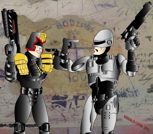 Cartoon: FAITH NO MORE (medium) by DaD O Matic tagged handsup,dontshoot,robocop,judgedredd,revolution,justice