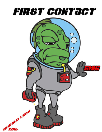 Cartoon: FIRST CONTACT.......HIGH (medium) by DaD O Matic tagged alien,drugs,alcohol,et