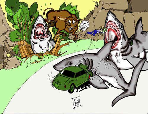 Cartoon: How GREAT WHITE SHARKS hunt. (medium) by DaD O Matic tagged hunting,greatwhite,shark,wild,nature