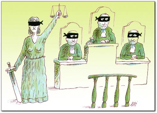 Cartoon: law court (medium) by penapai tagged tiefs,lex,justiz,gesetz,justitia,gerechtigkeit,statue,gericht,richter,augenbinde,blind,sehen,sinne,trick,hinterlist,list