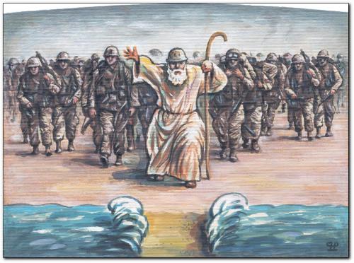 Cartoon: moses 1 (medium) by penapai tagged see,water,soldiers,moses,testament,durchschreiten,odyssee,religion,wandern,wanderer,wasser,meer,weg,soldaten,anführer