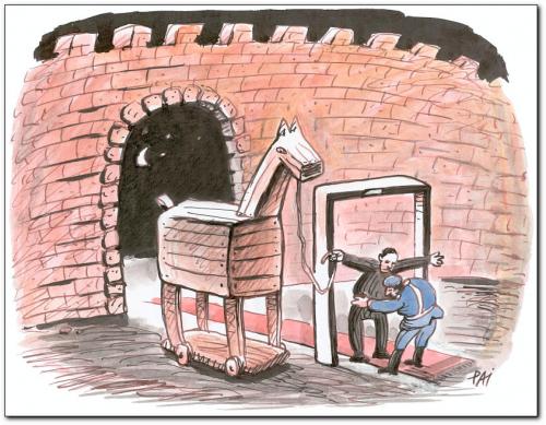 Cartoon: troja (medium) by penapai tagged trojan,horse,customs,troja,trojanisches pferd,kontrolle,untersuchung,zoll,beamter,anschlag