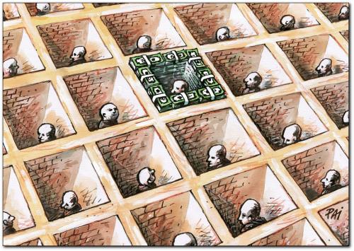 Cartoon: walls (medium) by penapai tagged money,,geld,mauer,wand,individuum,einsamkeit,abschottung,trennung,isolation,psycho,soziopath,sozialität,gesellschaft