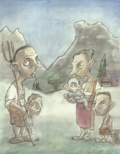 Cartoon: Hier kennt noch jeder jeden (medium) by philipolippi tagged mutter,vater,bruder,schwester,land,berge,kinder