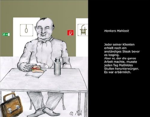 Cartoon: Henkers Mahlzeit (medium) by Mol tagged henker,hinrichtung,arbeit,alltag,burger,ekel