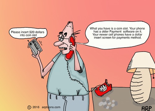 Cartoon: Cell Phone Payment way (medium) by tonyp tagged arp,cell,phone,pay,payment,plan,coins