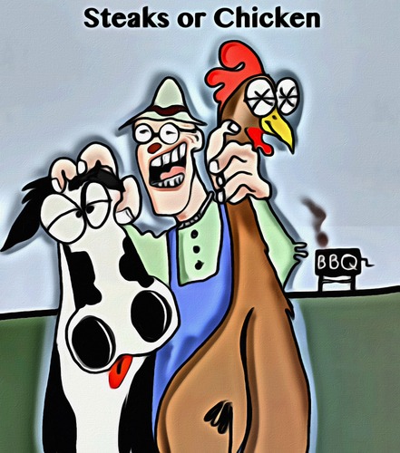 Cartoon: Farmers way of BBQing (medium) by tonyp tagged arp,tonyp,arptoons,geeks,dating,chickens,cows,food,bbq