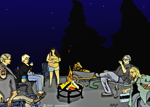 Cartoon: Friends Together (medium) by tonyp tagged arp,fire,friends,talking,arptoons