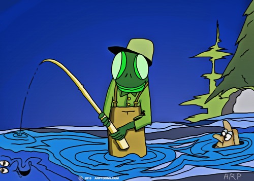Frog Fishing By tonyp, Nature Cartoon