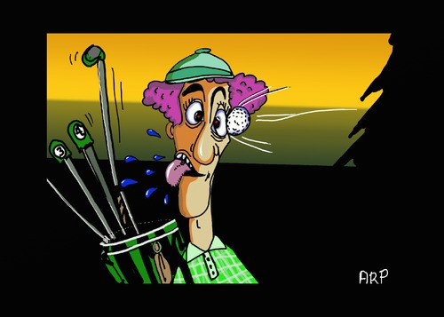 Cartoon: GOLF TROUBLES (medium) by tonyp tagged arp,golf,hit,head,fun
